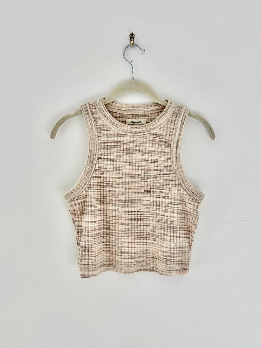 Madewell Ribbed Cutaway Crop Tank in Botanical Peach, XS